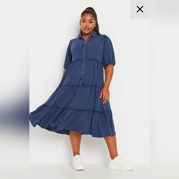 Yours Clothing Dresses & Skirts - Blue Button Front Chambray Midi Dress